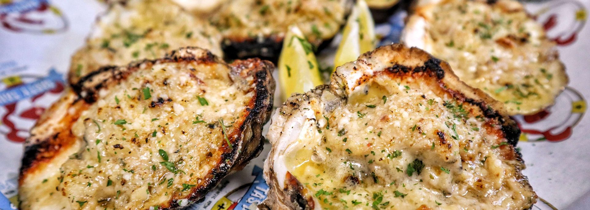 Traditional charbroiled oysters