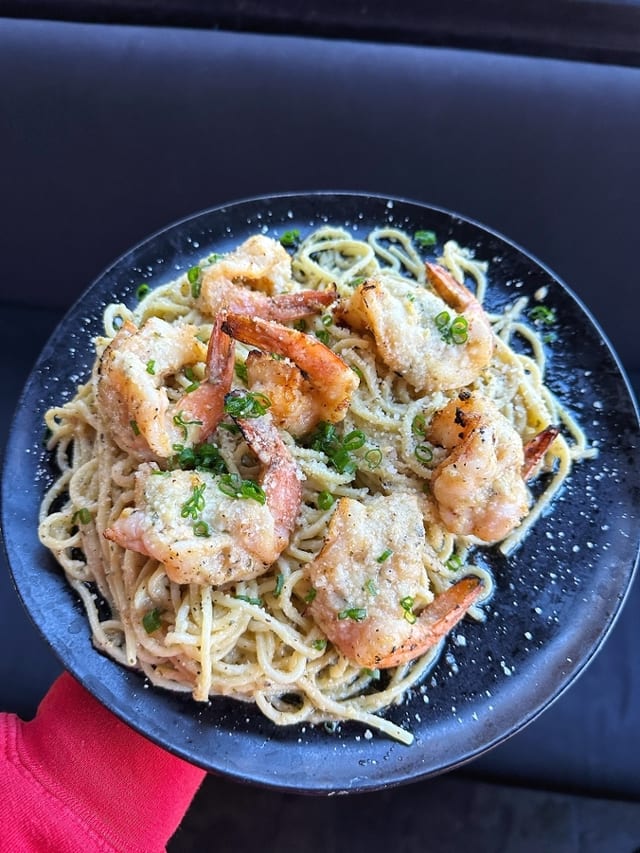 Garlic Noodles with Shrimp.